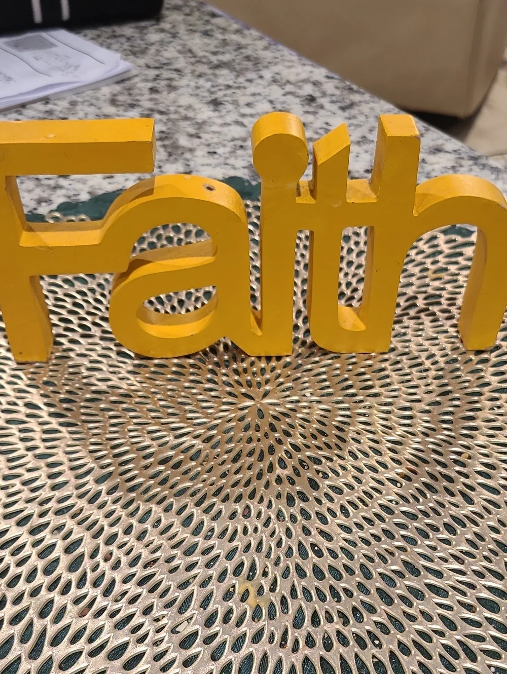 Yellow Wooden 'Faith' Decorative Sign 9×4